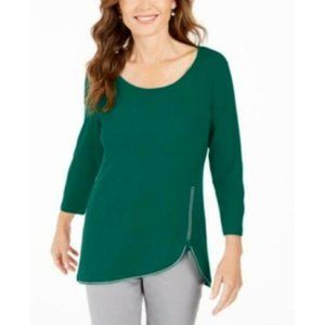 MSRP $55 Jm Collection Rhinestone Zipper-Trim Top Blouse Green Size XS X-Small
